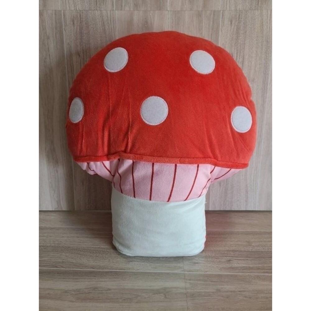 Mushroom Plush Pillow Red White Toadstool Stuffed Decor Cushion 16" Cottagecore